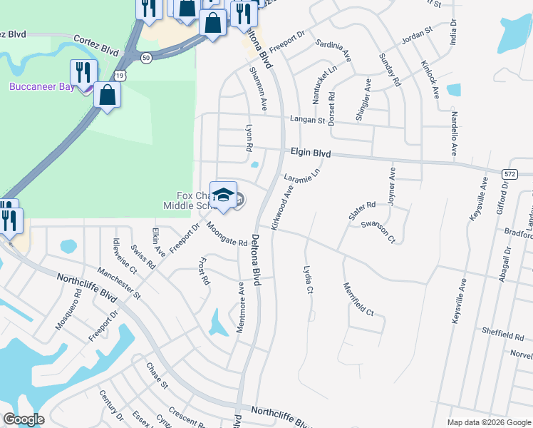 map of restaurants, bars, coffee shops, grocery stores, and more near 5356 Deltona Boulevard in Spring Hill