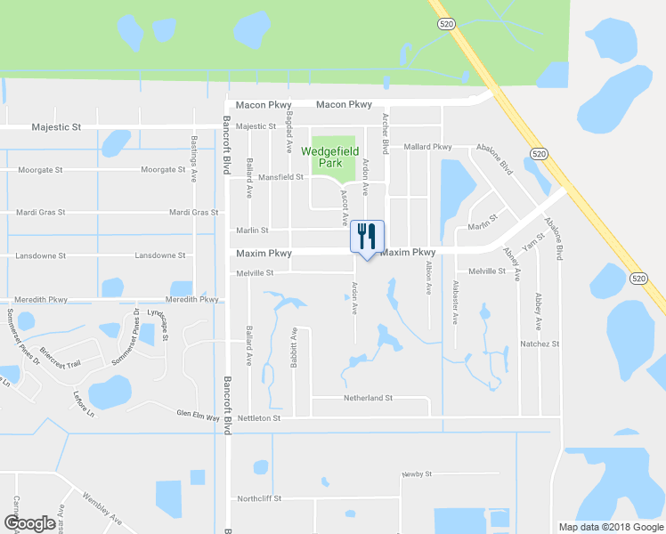 map of restaurants, bars, coffee shops, grocery stores, and more near 20421 Melville Street in Orlando