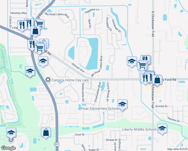 map of restaurants, bars, coffee shops, grocery stores, and more near 2761 Rio Pinar Lakes Boulevard in Orlando