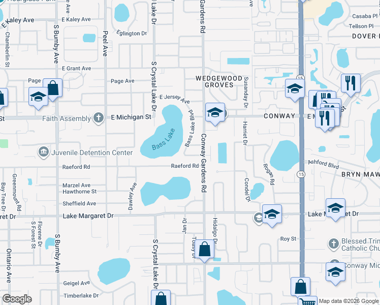 map of restaurants, bars, coffee shops, grocery stores, and more near 3515 Kramer Lane in Orlando