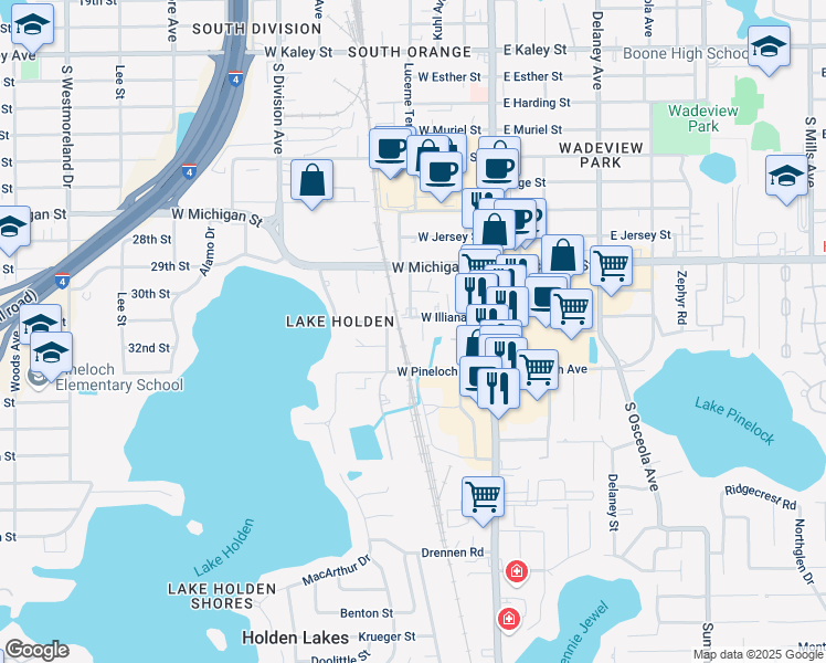 map of restaurants, bars, coffee shops, grocery stores, and more near 2880 Illiana Court in Orlando