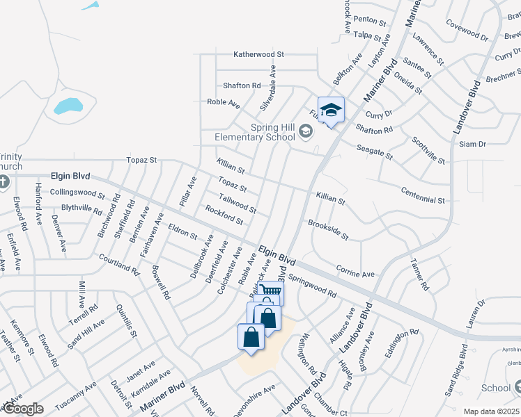 map of restaurants, bars, coffee shops, grocery stores, and more near 5374 Colchester Avenue in Spring Hill