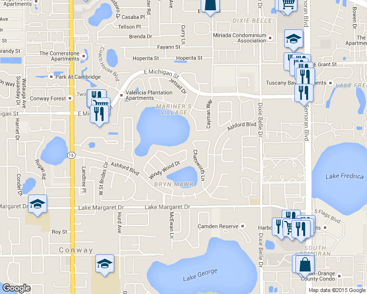 map of restaurants, bars, coffee shops, grocery stores, and more near 3020 Tall Timber Drive in Orlando