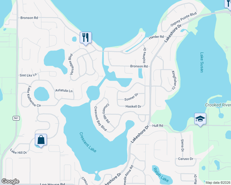 map of restaurants, bars, coffee shops, grocery stores, and more near 10906 Haskell Drive in Clermont