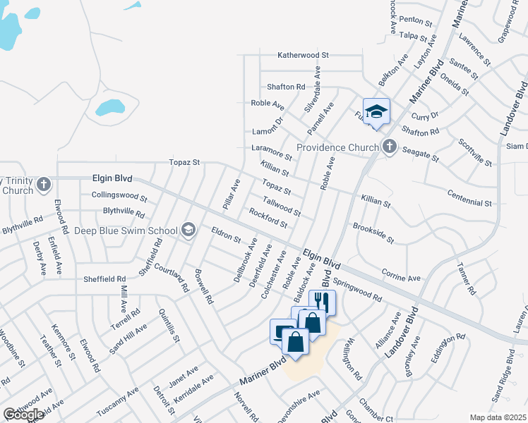 map of restaurants, bars, coffee shops, grocery stores, and more near 12107 Rockford Street in Spring Hill
