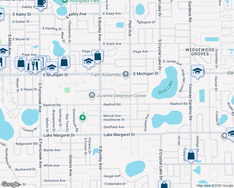 map of restaurants, bars, coffee shops, grocery stores, and more near 2955 Clark Street in Orlando