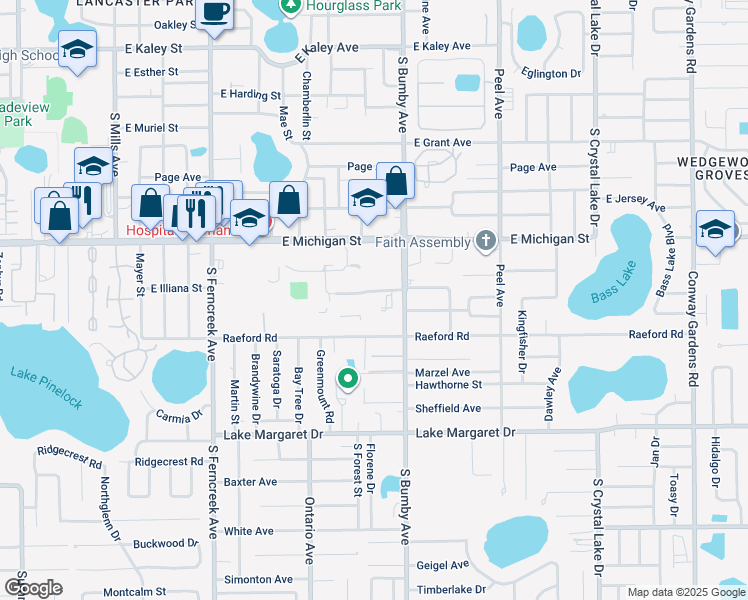 map of restaurants, bars, coffee shops, grocery stores, and more near 2800 South Bumby Avenue in Orlando