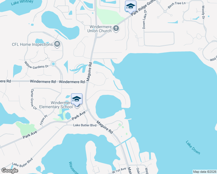map of restaurants, bars, coffee shops, grocery stores, and more near 10939 Bayshore Drive in Windermere