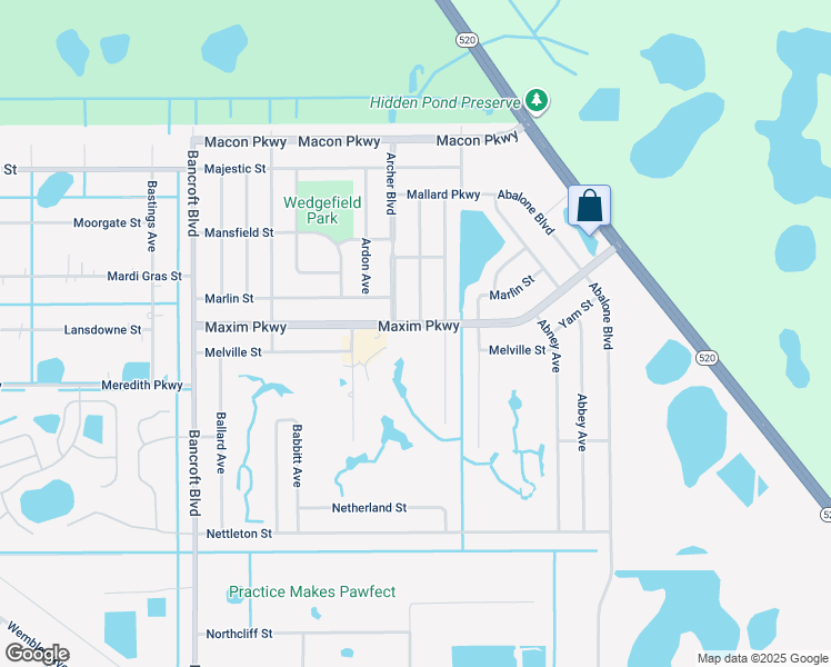 map of restaurants, bars, coffee shops, grocery stores, and more near 20616 Maxim Parkway in Orlando