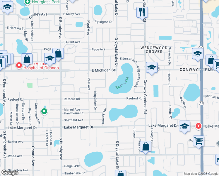 map of restaurants, bars, coffee shops, grocery stores, and more near 2705 Raeford Court in Orlando