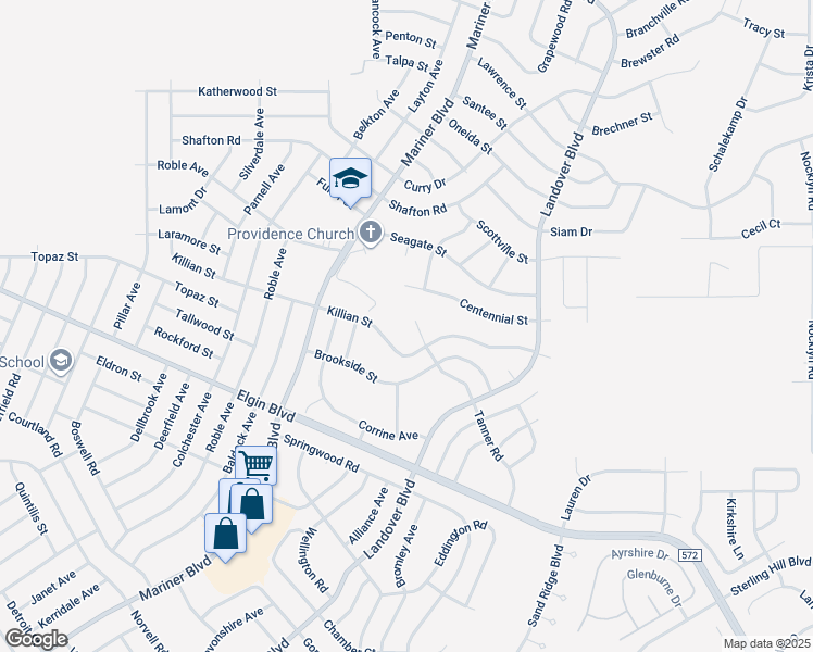 map of restaurants, bars, coffee shops, grocery stores, and more near 12407 Killian Street in Spring Hill
