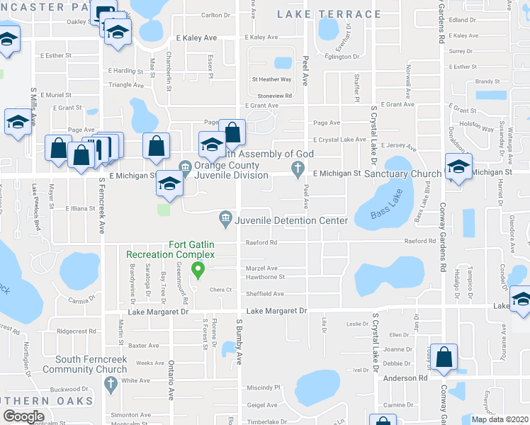 map of restaurants, bars, coffee shops, grocery stores, and more near 2955 Clark Street in Orlando