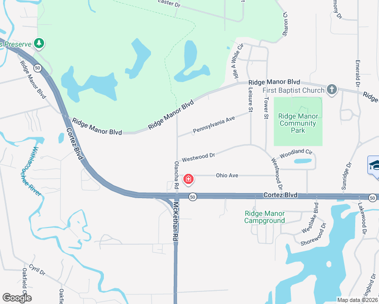 map of restaurants, bars, coffee shops, grocery stores, and more near 33276 Westwood Drive in Ridge Manor