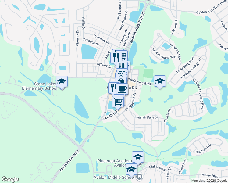 map of restaurants, bars, coffee shops, grocery stores, and more near Brandon Coates Drive in Orlando