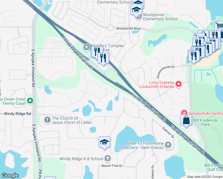 map of restaurants, bars, coffee shops, grocery stores, and more near 2211 Langley Circle in Orlando
