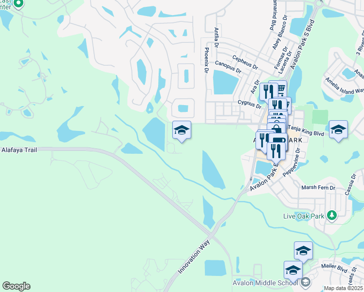 map of restaurants, bars, coffee shops, grocery stores, and more near 15200 Stoneybrook Boulevard in Orlando