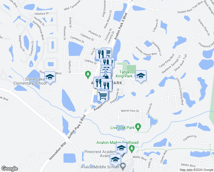map of restaurants, bars, coffee shops, grocery stores, and more near 12961 Cat's Claw Lane in Orlando
