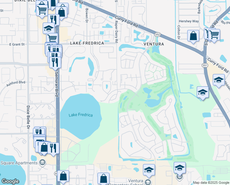 map of restaurants, bars, coffee shops, grocery stores, and more near 3235 Candle Ridge Drive in Orlando