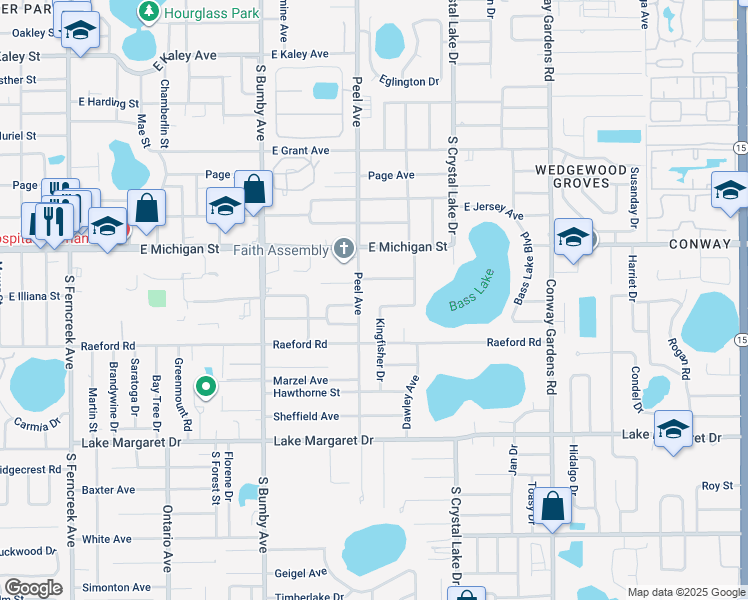 map of restaurants, bars, coffee shops, grocery stores, and more near 2705 Kingfisher Drive in Orlando