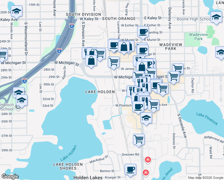 map of restaurants, bars, coffee shops, grocery stores, and more near 2914 Wadsworth Avenue in Orlando