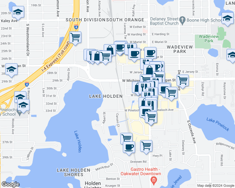 map of restaurants, bars, coffee shops, grocery stores, and more near 2806 Wadsworth Avenue in Orlando