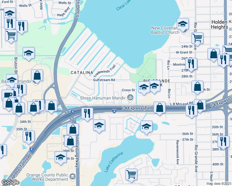 map of restaurants, bars, coffee shops, grocery stores, and more near 2779 L B McLeod Road in Orlando