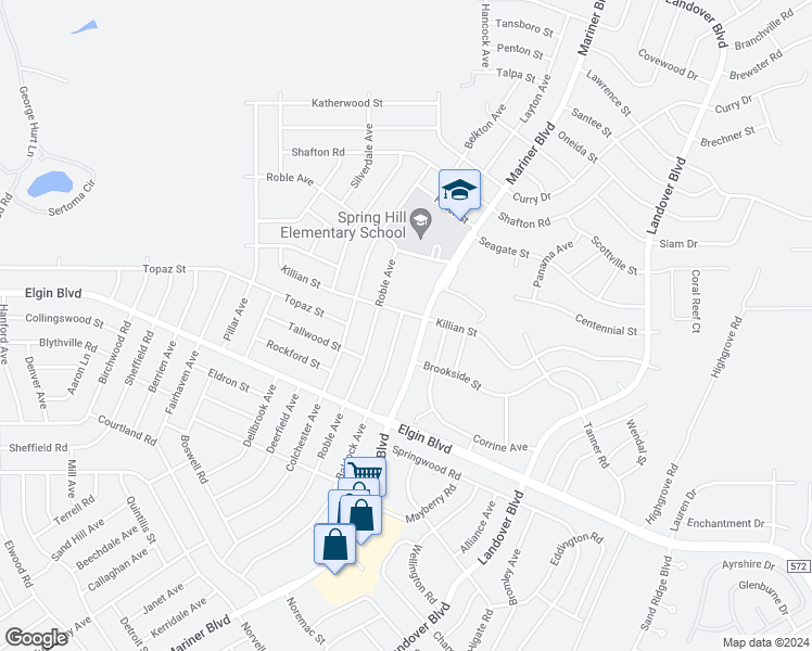 map of restaurants, bars, coffee shops, grocery stores, and more near 5432 Baldock Avenue in Spring Hill