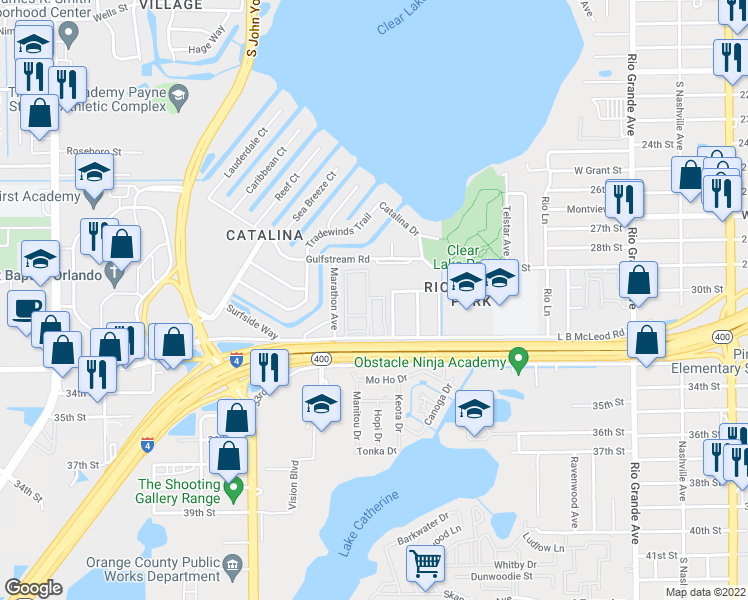 map of restaurants, bars, coffee shops, grocery stores, and more near 2849 L B McLeod Road in Orlando