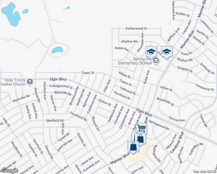 map of restaurants, bars, coffee shops, grocery stores, and more near 5430 Pillar Avenue in Spring Hill