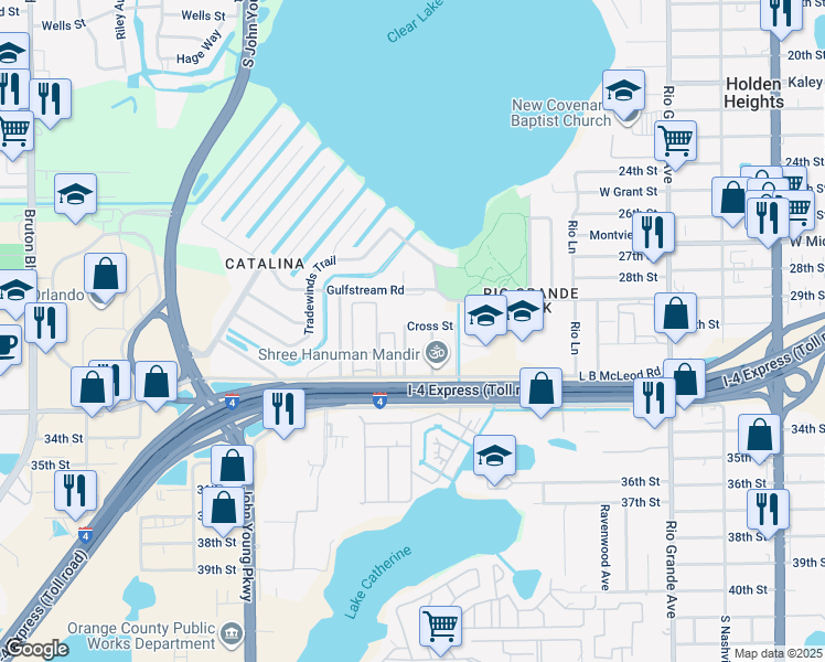 map of restaurants, bars, coffee shops, grocery stores, and more near 3009 Herbert Lane in Orlando