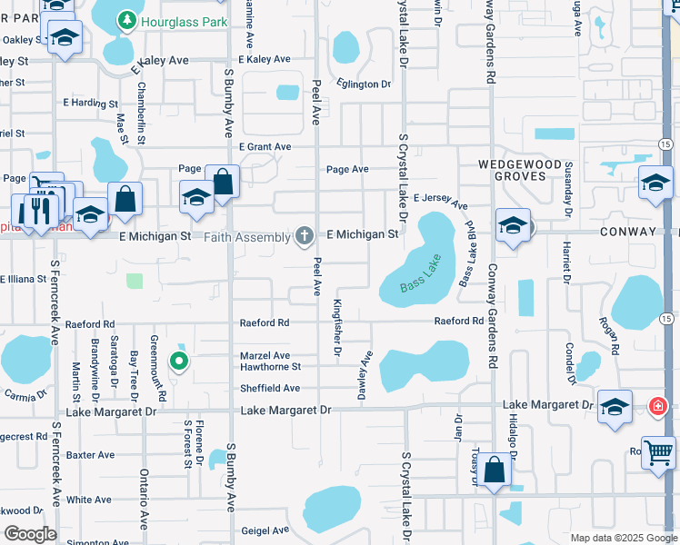 map of restaurants, bars, coffee shops, grocery stores, and more near 2629 East Compton Street in Orlando