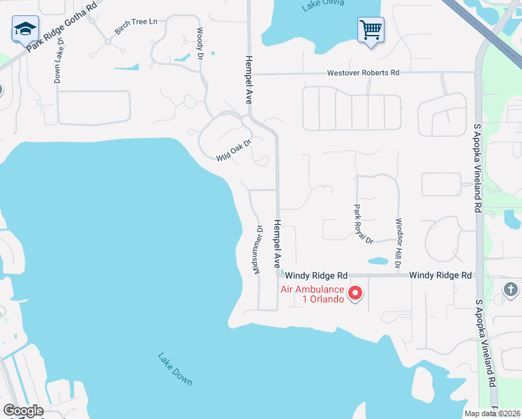 map of restaurants, bars, coffee shops, grocery stores, and more near 2701 Midsummer Drive in Windermere