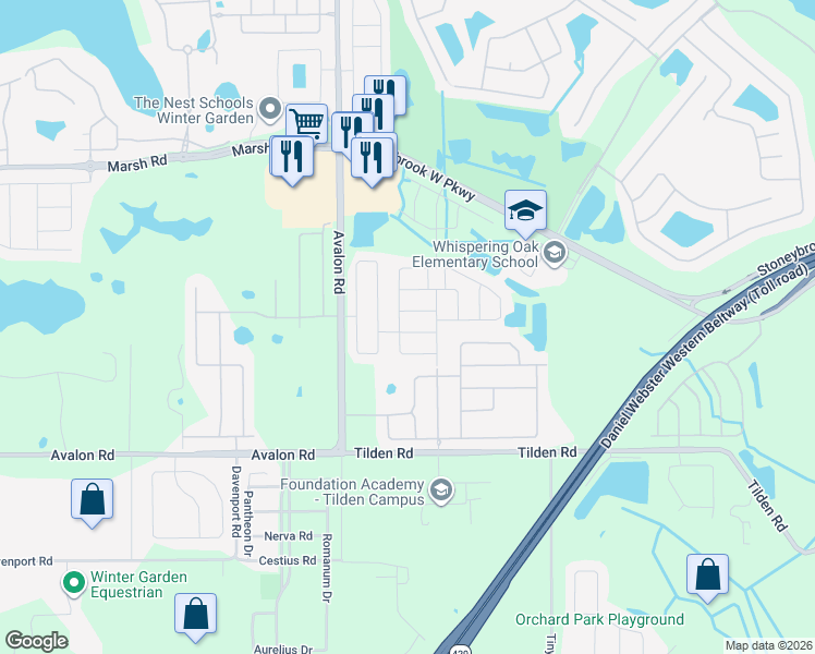 map of restaurants, bars, coffee shops, grocery stores, and more near 1804 Sherbourne Street in Winter Garden