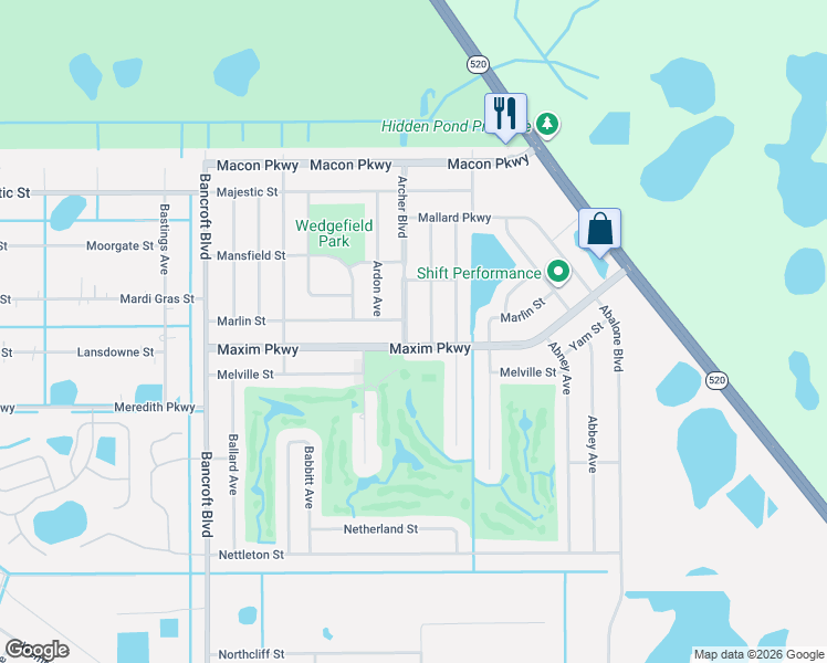 map of restaurants, bars, coffee shops, grocery stores, and more near 2413 Archer Boulevard in Orlando