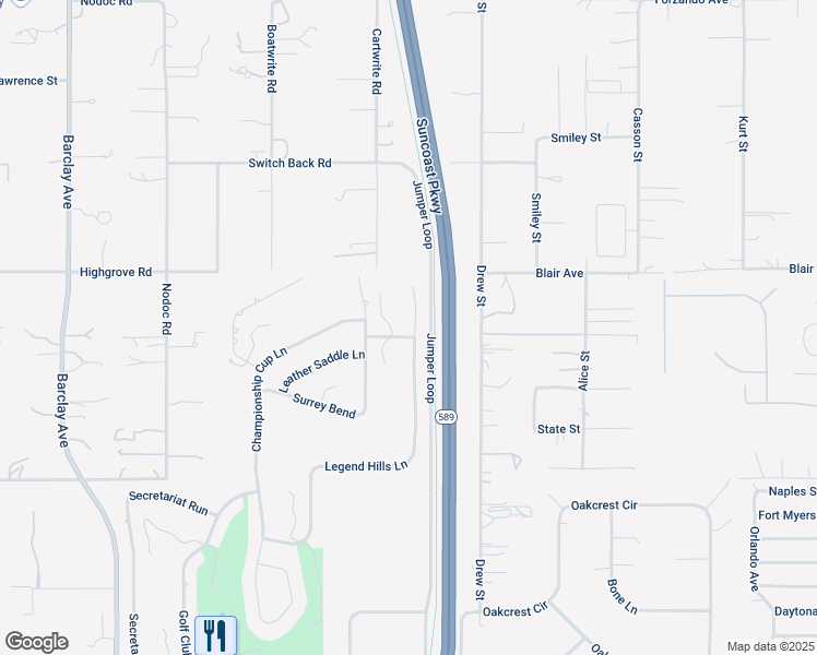 map of restaurants, bars, coffee shops, grocery stores, and more near 5611 Legend Hills Lane in Spring Hill