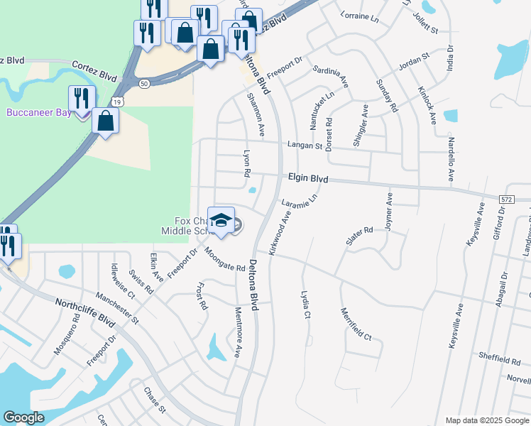 map of restaurants, bars, coffee shops, grocery stores, and more near 5405 Deltona Boulevard in Spring Hill