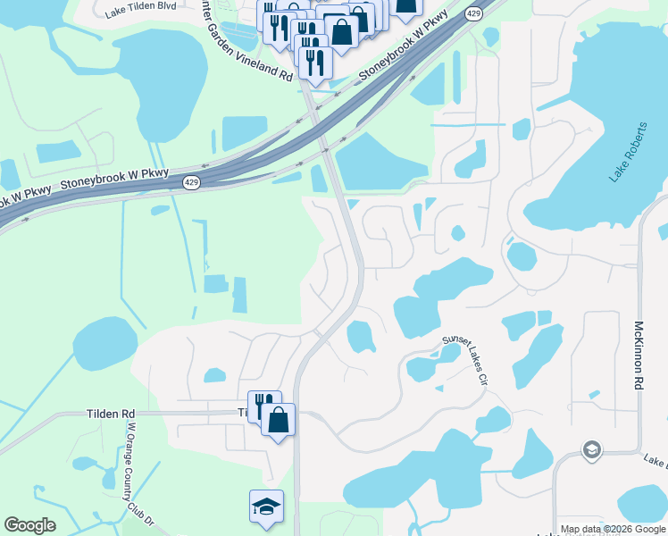 map of restaurants, bars, coffee shops, grocery stores, and more near 2131 Tall Oak Drive in Winter Garden