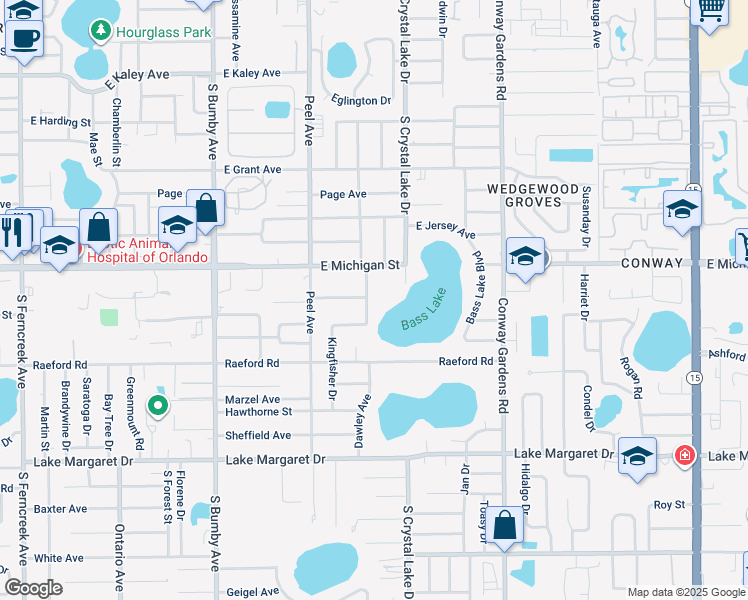 map of restaurants, bars, coffee shops, grocery stores, and more near 2825 Dawley Avenue in Orlando