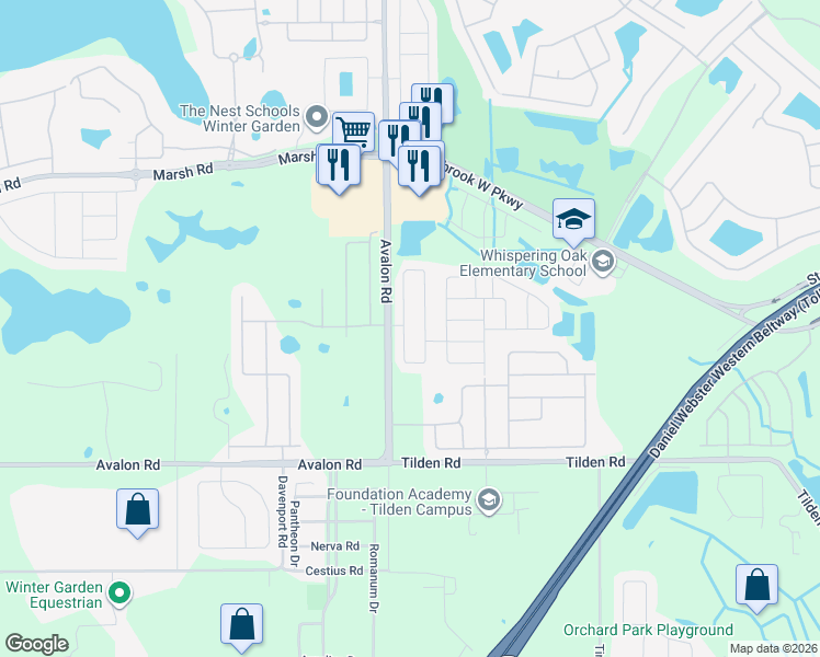map of restaurants, bars, coffee shops, grocery stores, and more near 1929 Portcastle Circle in Winter Garden