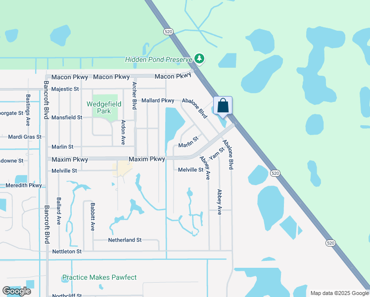 map of restaurants, bars, coffee shops, grocery stores, and more near 20753 Maxim Parkway in Orlando