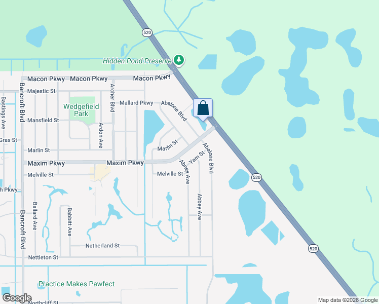 map of restaurants, bars, coffee shops, grocery stores, and more near 20828 Maxim Parkway in Orlando