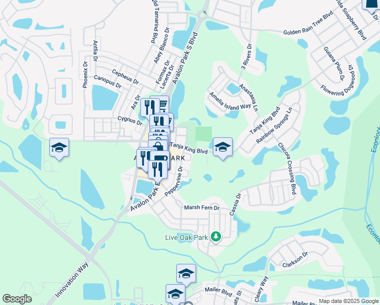 map of restaurants, bars, coffee shops, grocery stores, and more near 13051 Center Square Drive in Orlando