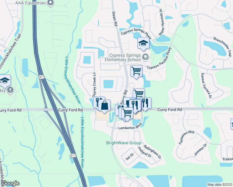 map of restaurants, bars, coffee shops, grocery stores, and more near 9973 Cypress Knee Circle in Orlando