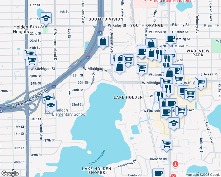 map of restaurants, bars, coffee shops, grocery stores, and more near 532 29th Street in Orlando