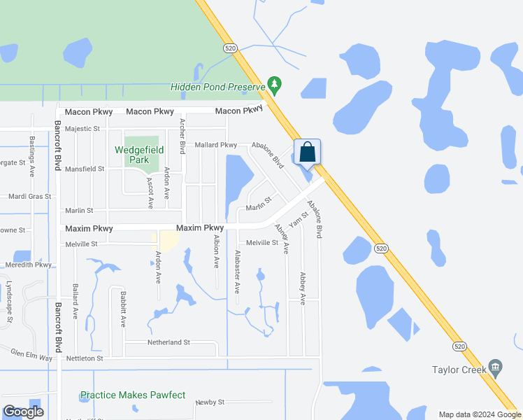 map of restaurants, bars, coffee shops, grocery stores, and more near 20810 Marlin Street in Orlando
