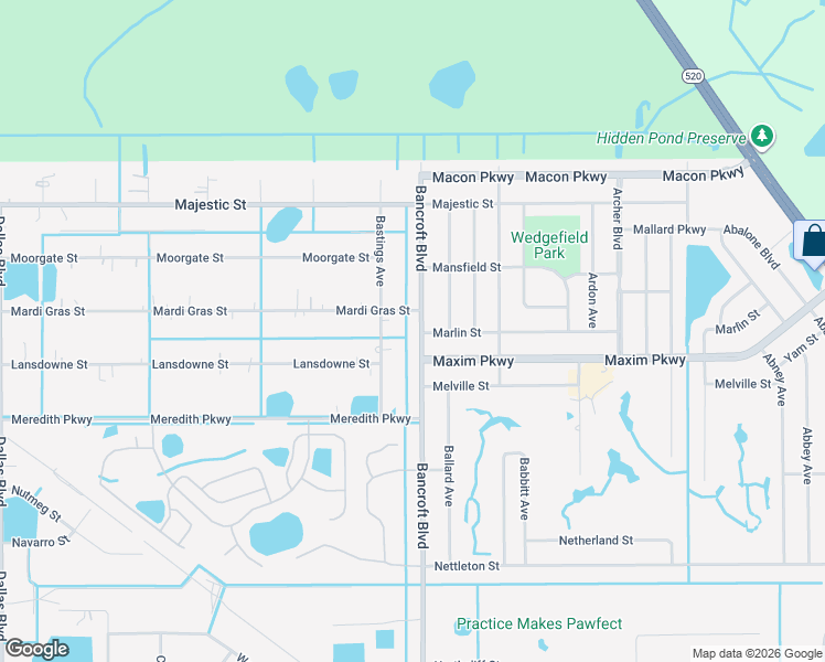 map of restaurants, bars, coffee shops, grocery stores, and more near 2432 Bancroft Boulevard in Orlando