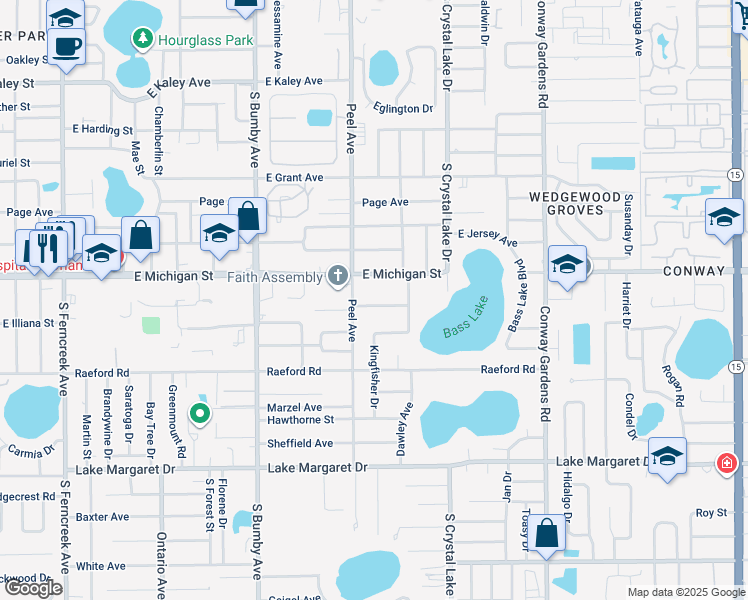 map of restaurants, bars, coffee shops, grocery stores, and more near 2629 East Compton Street in Orlando