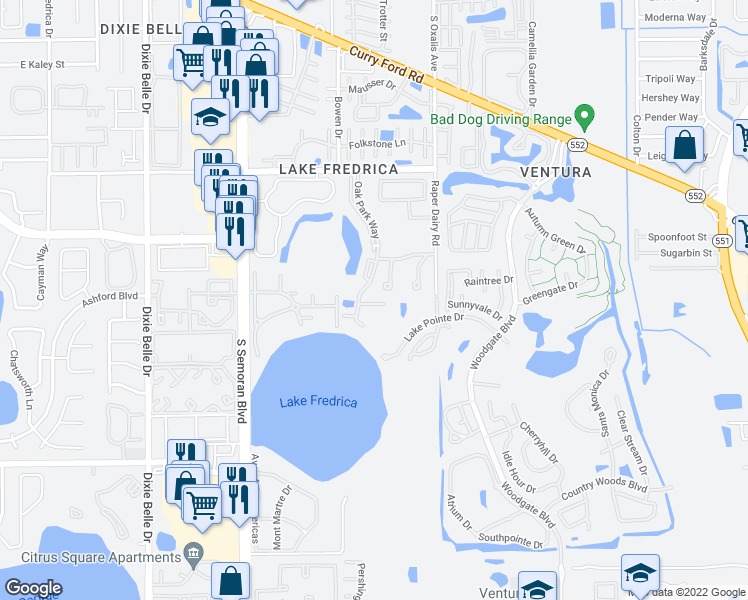 map of restaurants, bars, coffee shops, grocery stores, and more near 5990 Braemar Place in Orlando