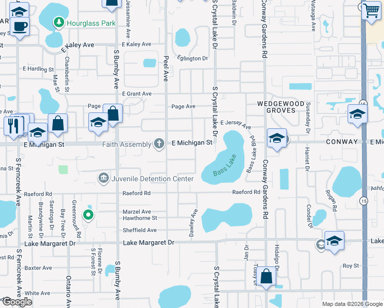 map of restaurants, bars, coffee shops, grocery stores, and more near 2825 Dawley Avenue in Orlando