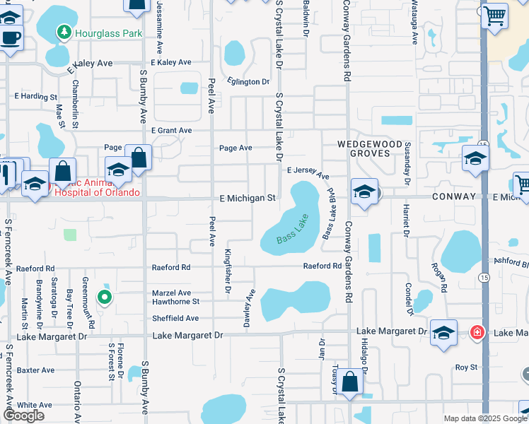 map of restaurants, bars, coffee shops, grocery stores, and more near 2825 Dawley Avenue in Orlando